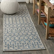 JONATHAN Y SMB108A-210 Ourika Moroccan Geometric Textured Weave Light Gray/Navy 2 ft. x 10 ft. Indoor/Outdoor Runner Rug, Pet Friendly, Stain Resistant, Easy to Clean, for Patio, Living Room, Bedroom